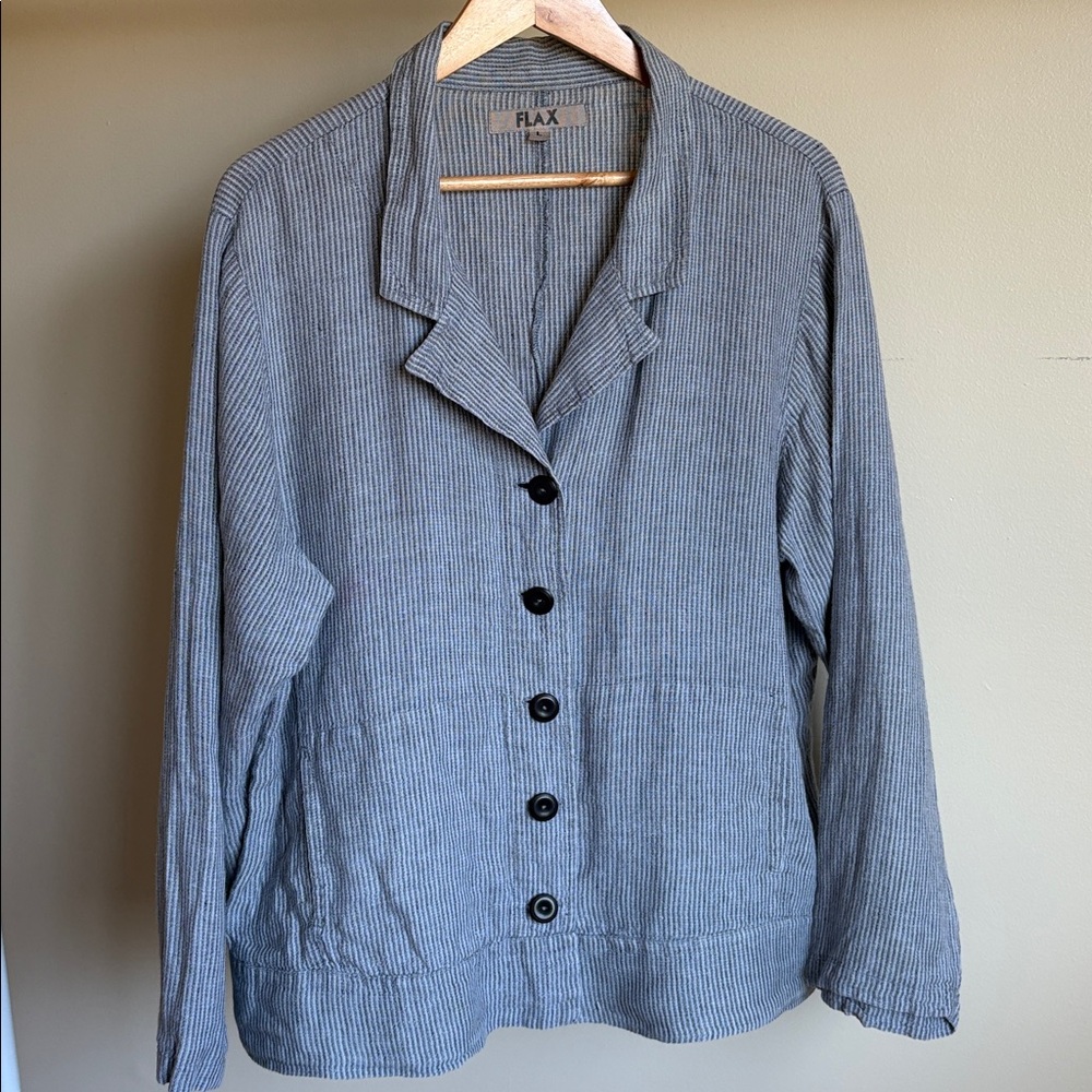 Vintage Flax Chore Coat Blue Stripes Excellent Condition